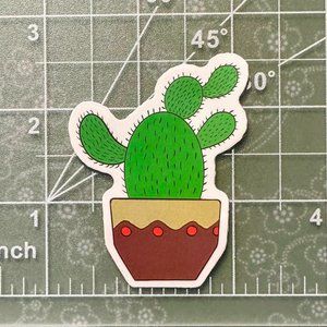 **Green Potted Cactus Waterproof Vinyl Sticker**